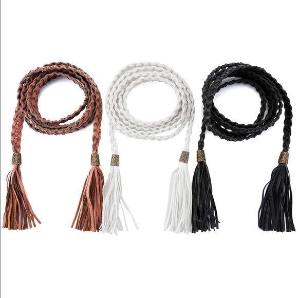 Braided Skinny Woven Tassel Belt Necklace - Picture 4 of 9